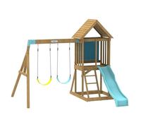 Teamson Kids Panama Wooden Climbing Frame with Swings, Slide, Chalkboard and Sandpit - Large Outdoor Wooden Garden Playset for Active Children’s Play