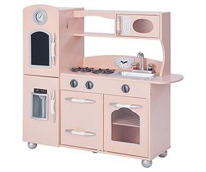 Teamson Kids Pink Westchester Retro Wooden Kitchen Toy Kitchen With Ice Maker UK-TD-11414P