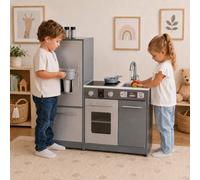 Teamson Kids Little Chef Milano Modern Play Kitchen, Grey | Wooden Play Kitchen & 6 Accessories