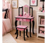 Teamson Kids Play Vanity Set With Stool, Pink & Black Leopard Print, Gisele