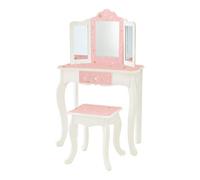 Teamson Kids Play Vanity Table Set, Children's Dressing Table With Mirror & Stool, Twinkle Stars, Pink/white