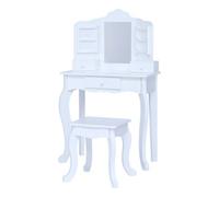 Teamson Kids Play Vanity Table Set, Children's Dressing Table With Mirror & Stool - White