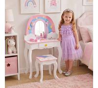 Teamson Kids Play Vanity With Mirror, Pegs & Stool, Rainbow Unicorn