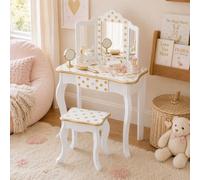 Teamson Kids Dressing Table, Play Vanity Set With Mirror & Stool - White/gold/polka Dots