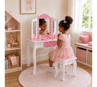 Teamson Kids Play Vanity With Stool, Gold & White Polka Dots, Gisele