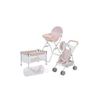 Olivia's Little World Polka Dot Princess Baby Doll 3pc Nursery Set - Crib, High Chair & Stroller, Pink & Grey