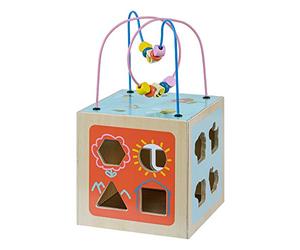 Teamson Kids Preschool 5 in 1 Wooden Activity Cube, Multifunctional-Play Educational Toy, Bead Abacus Maze, Colour Shape Sorter