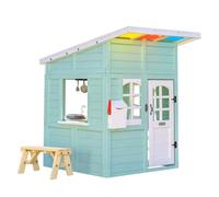 Wooden Playhouse Wendy House with Rainbow Shade Kitchen & Bench Teamson Kids Mint One Size