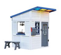 Teamson Kids Rainbow Shade Wooden Playhouse in White with Colorful Roof, Kitchen, Bench, Mailbox & Doorbell, Encourages Creativity & Social Skills