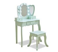 Teamson Kids Sage Green Heart Vanity with LED, Mirror, Stool & Drawers