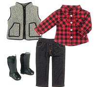 Winter Doll Outfit With Boots By Sophias Includes Red Checkered Shirt Pants Vest Tall Boots For 18 Inch Dolls