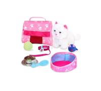 Teamson Kids Women's Sophia's 8-Piece White Plush Kitty Cat & Carrier Playset for 18" Dolls, Multi in Pink Teamson Kids Pink