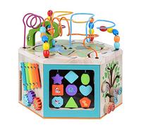 Teamson Kids Wooden Activity Cube Baby Toys, 7 in 1, Age 1 Year + | Educational with Abacus, Xylophone, Bead Maze, Animal and Shapes