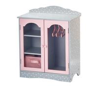 Teamson Kids Wooden Doll Wardrobe With Drawer Shelves And Hangers, Grey/pink