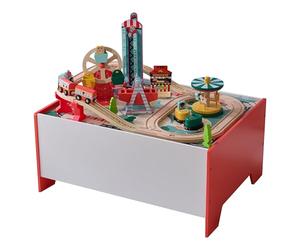 Teamson Kids Wooden Train Set Activity Play Table with 6 Mini-Games | Ferris Wheel, Carousel & Train Track, Interactive Toy for Toddlers, With Storage, Ages 3+