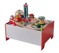 Teamson Kids Wooden Train Set Activity Play Table with 6 Mini-Games Storage Box