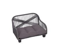 Teamson Pets Lachesis Indoor Outdoor Woven Rope Cat or Small Dog Sofa Bed Lounger Water Resistant with Removable Washable Cushion Grey ST-N10007-UK