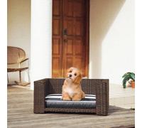 Teamson Pets Clotho Indoor Outdoor Rattan Cat or Small Dog Elevated Bed Lounger with Removeable Washable Cushion Brown ST-N10005-UK