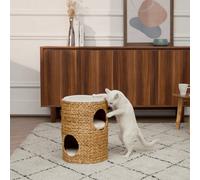 Teamson Pets Indoor 3-Tier Wicker Scratch Tower Tree & Cat Bed Condo House, Natural Seagrass with Three Removable Washable Cushions, Tan/Cream, Neith Collection ST-N10001-UK