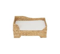 Teamson Pets Indoor Wicker Raised Bed, Tan, Neith Collection | Cat or Small Dog, Elevated Lounger, Removable Washable Cushion