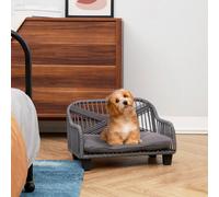 Teamson Pets Lachesis Indoor Outdoor Woven Rope Cat or Small Dog Sofa Bed Lounger Water Resistant with Removable Washable Cushion Grey ST-N10007-UK