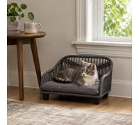 Teamson Pets Lachesis Indoor Outdoor Woven Rope Cat or Small Dog Sofa Bed Lounger Water Resistant with Removable Washable Cushion Grey ST-N10007-UK