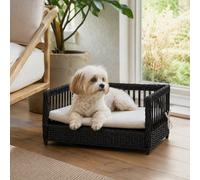 Teamson Pets Clotho Indoor Outdoor Wicker Rattan Cat or Small Dog Bed Sofa Lounger Water Resistant with Removeable Washable Cushion Brown ST-N10006-UK