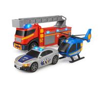 Teamsterz Emergency Vehicle 3-Pack | Friction Powered Police Car, Fire Truck & Helicopter with Lights & Sounds | Ages 3+