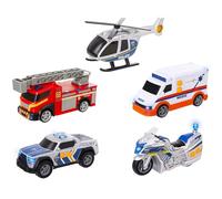 Teamsterz Light & Sound Emergency Service Team 5 Pack | Fire Truck, Ambulance, Police Helicopter & Police Bike All Included | Kids' Play Figures & Vehicles Toy Car Set | For Ages 3+, Blue