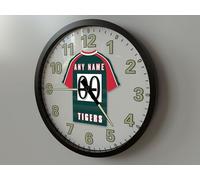 TEAMTIME LEICESTER TIGERS RUGBY GIFTS WALL CLOCK PERSONALISED. NUMBER ONE RUGBY GIFT FOR BOYS - ALL RUGBY UNION FANS LOVE OUR CLOCKS!!! (25cm Wall Clock)