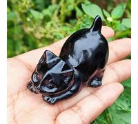 TEAMWILL 1PC 2" Cute Lazy Cat Figurines Natural Obsidian Statue Reiki Craft Decoration