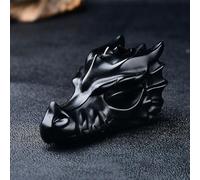 TEAMWILL 2" Natural Obsidian Crystal Dragon Head Statue Realistic Black Dragon Head Figurines Animal Sculpture Stone Statue Decor