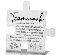 Teamwork Definition Desk Sign for Coworker Employee Leader, Inspirational Puzzle Plaque for Office Desk Decor, Appreciation Gift for Team Member Women Men EDD73