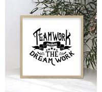 Teamwork Makes The Dream Work Wood Sign Wall Hanging Home Decor Inspirational Quotes Framed Wood Sign,Rustic Wall Art Sign for Living Room Kitchen Birthday Gift 7 Inch
