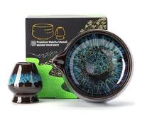 TEANAGOO 2 Pcs Matcha Bowl with Spout,Ceramic 17.2oz/510ml Matcha Bowl Set and Whisk Holder,Blue Matcha Chawan with Stand, Green Tea Mixing Bowl, Gift for Friend/Family