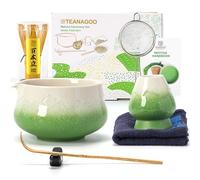 TEANAGOO 7 Pcs Matcha Set,Green Matcha Whisk Set, Ceremony Matcha Powder Kit,Matcha Tea Set for Making Latte,Matcha Whisk Set and Bowl with Scoop&Sifter,Fuji Design Ceramic Bowl,Gift for Matcha Lovers