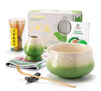 TEANAGOO 7 Pcs Matcha Set,Green Matcha Whisk Set, Ceremony Matcha Powder Kit,Matcha Tea Set for Making Latte,Matcha Whisk Set and Bowl with Scoop&Sifter,Fuji Design Ceramic Bowl,Gift for Matcha Lovers