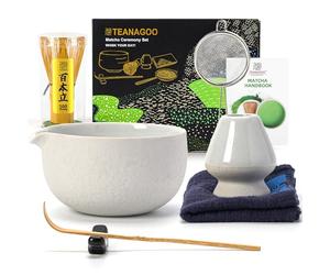 TEANAGOO 7 Pcs Matcha Set Lt.Grey, Matcha Kit for Ceremony, Matcha Tea Set for Making Breakfast/Latte, Matcha Whisk Set and Bowl with All Accessories, Gift for Matcha Lover/Friend/Family