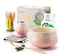 TEANAGOO 7 Pcs Matcha Set, Pink Matcha Kit, Ceremony Matcha Powder Kit,Matcha Tea Set for Making Latte,Matcha Whisk and Bowl with Scoop&Sifter,Fuji Design Ceramic Bowl,Gift for Matcha Lovers