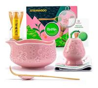 TEANAGOO 7-PCS Pink Matcha Whisk Set with Cherry Blossom Design, Complete Matcha Kit, Ceramic Chawan Bowl with Spout, Whisk & Accessories, Traditional Matcha Tea Set for Lattes& Gift Giving