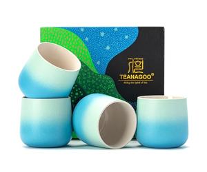 TEANAGOO Ceramic Japanese Tea Cup, 4 Pcs/Box, Occupied Japan Cups, Chinese Cup, Asian Cups no Handles, 5.6Oz / 160 ml, Gradient Blue