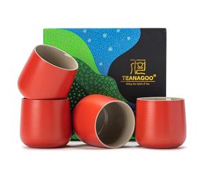TEANAGOO Ceramic Japanese Tea Cup, 4 Pcs/Box, Occupied Japan Cups, Chinese Cup, Asian Cups no Handles, 7.2oz / 205 ml,Red