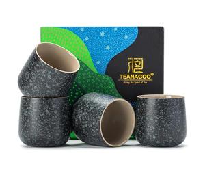 TEANAGOO Ceramic Japanese Tea Cup, 4 Pcs/Box, Occupied Japan Cups, Chinese Cup, Asian Cups no Handles，7.2oz / 205 ml, Charcoal Grey