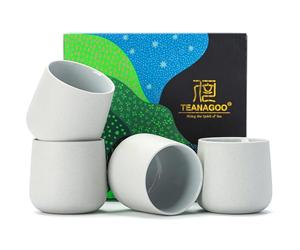 TEANAGOO Ceramic Japanese Tea Cup, 4 Pcs/box, Occupied Japan Cups, Chinese Cup, Asian Cups no Handles，Lt.Grey（7.2oz / 205 mlx 4）
