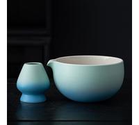 TEANAGOO Japanese Ceramic Matcha Chawan, 18oz, Blue White Gradient, Whisk Holder Included