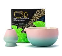 TEANAGOO Japanese Ceramic Matcha Chawan, 18oz K11, Gradient Pink Green, Whisk Holder Included