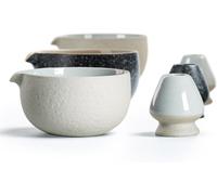 TEANAGOO Japanese Natural Rock Texture Matcha Chawan with Whisk Rest, 18 OZ. K13, Lt. Grey, Matcha Tea Bowl, Ceramic Bowl, Tea Bowls for Matcha, Ceramic Matcha Bowl Traditional Ceremonial Accessories