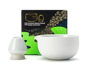 TEANAGOO Japanese Natural Rock Texture Matcha Chawan with Whisk Rest, 18 OZ. K13, Lt. Grey, Matcha Tea Bowl, Ceramic Bowl, Tea Bowls for Matcha, Ceramic Matcha Bowl Traditional Ceremonial Accessories