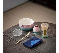 TEANAGOO Japanese Tea Set (7pcs) Matcha Whisk Set Matcha Bowl with Pouring Spout Bamboo Matcha Whisk (Chasen) Scoop (chashaku) Matcha Whisk Holder Tea Making Kit. N11, Green Grident Pink…
