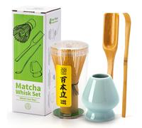 TEANAGOO Matcha Set, Bamboo Whisk (Chasen), 4 Pcs Matcha Kit，Traditional Scoop (Chashaku), Blue Celadon Whisk Holder, Perfect for Matcha Latte & Traditional Ceremonies | Premium Matcha Gift Set